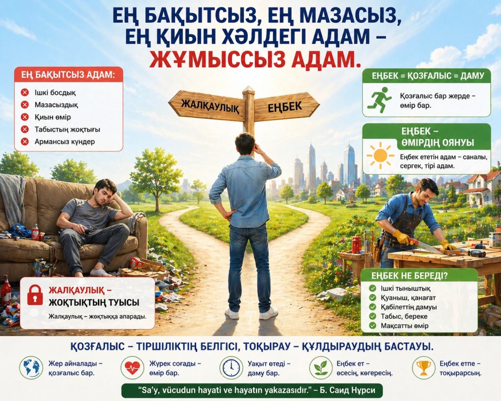 «Ең бақытсыз, ең азап шегетін, ең қайғылы адам – ж ұмыссыз адам. Күш-жігер – дененің өмірі және өмі рдің сергектігі». Мұны түсіндіріп бере аласыз ба ?